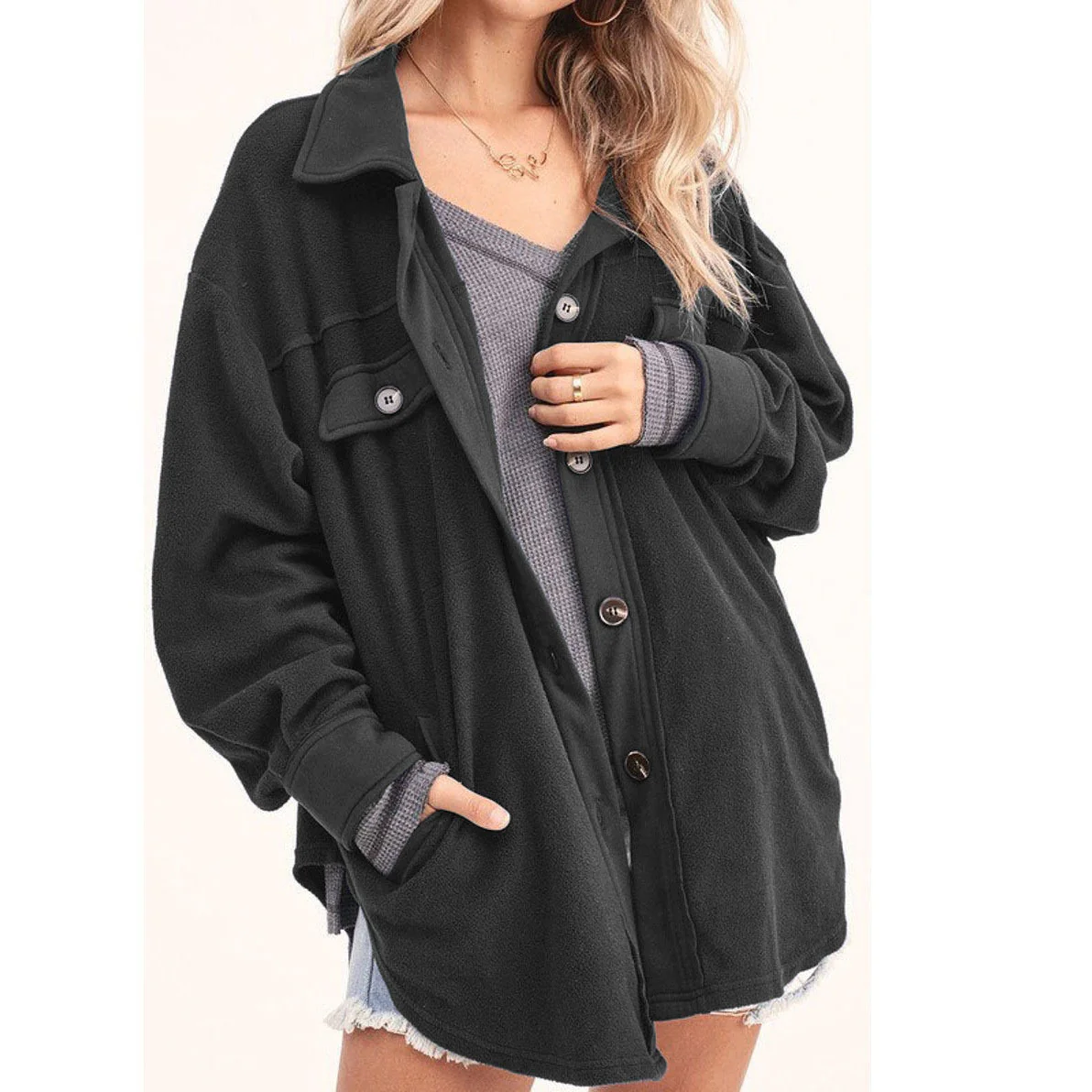 Damen lässige Overshirtjacke aus weichem Fleece Heidi-Mode - Image 5