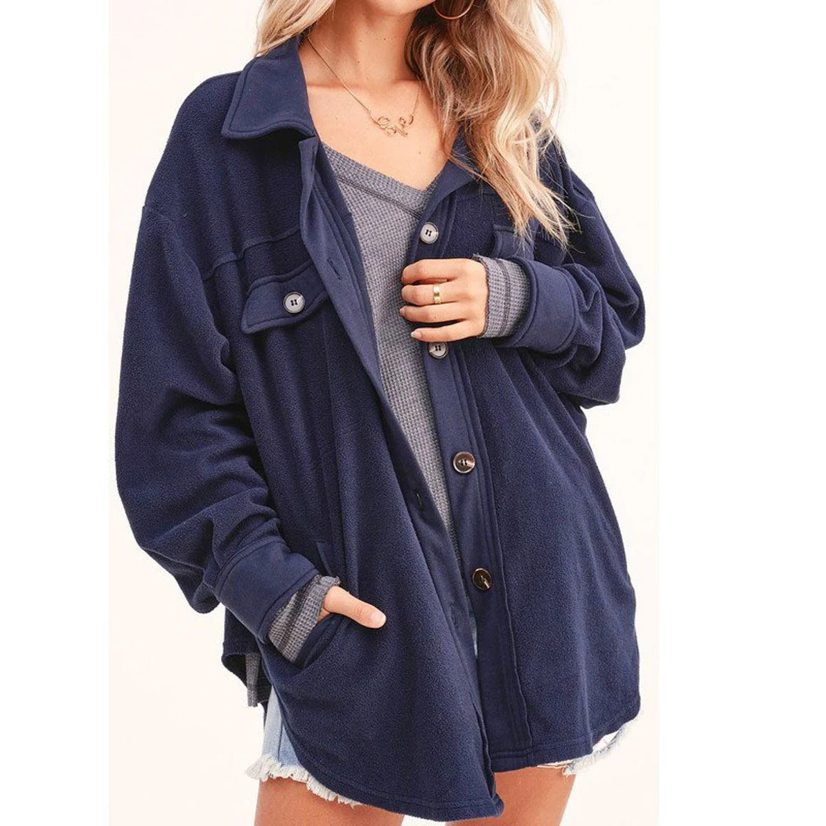 Damen lässige Overshirtjacke aus weichem Fleece Heidi-Mode - Image 6