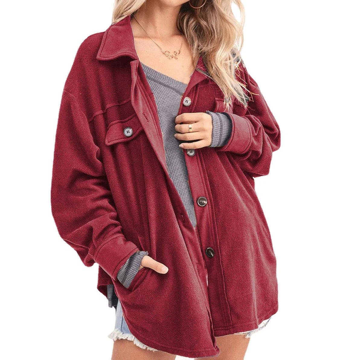 Damen lässige Overshirtjacke aus weichem Fleece Heidi-Mode - Image 7