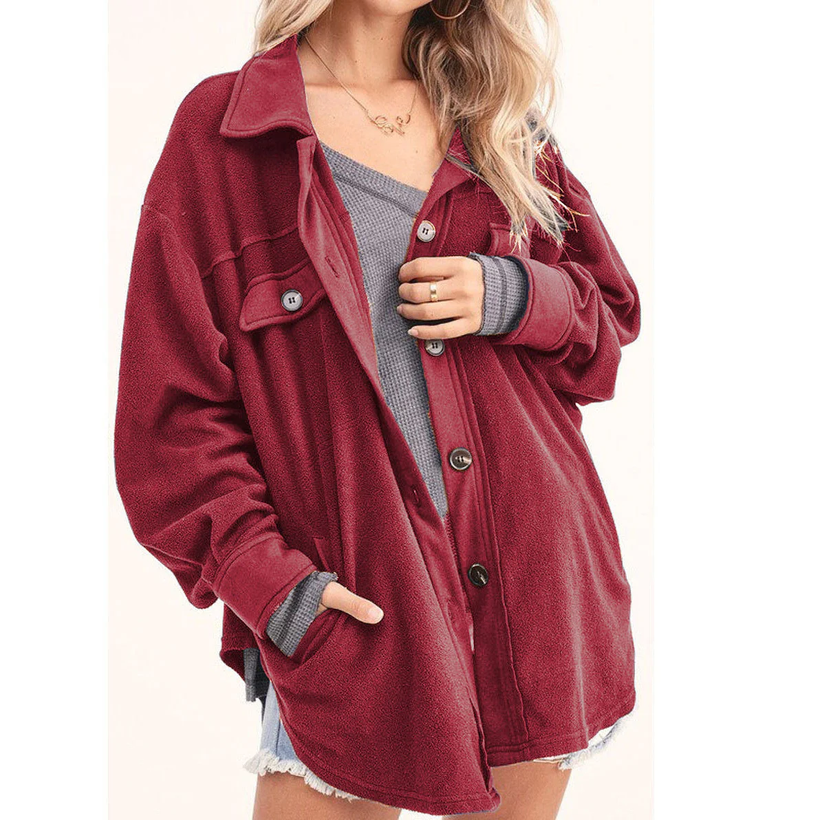 Damen lässige Overshirtjacke aus weichem Fleece Heidi-Mode - Image 8
