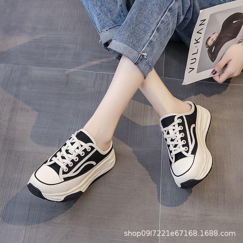Damen lässige Stoff-Sneaker mit dickem Plateau und kontrastierenden Streifen Heidi Mode - Image 3