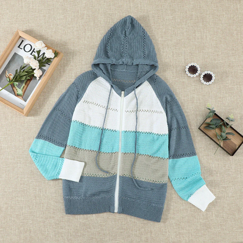 Damen Lässige Strickjacke mit Kapuze und Dekorativem Lochmuster Heidi-Mode - Image 4