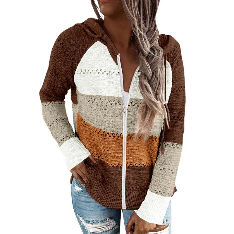 Damen Lässige Strickjacke mit Kapuze und Dekorativem Lochmuster Heidi-Mode - Image 7
