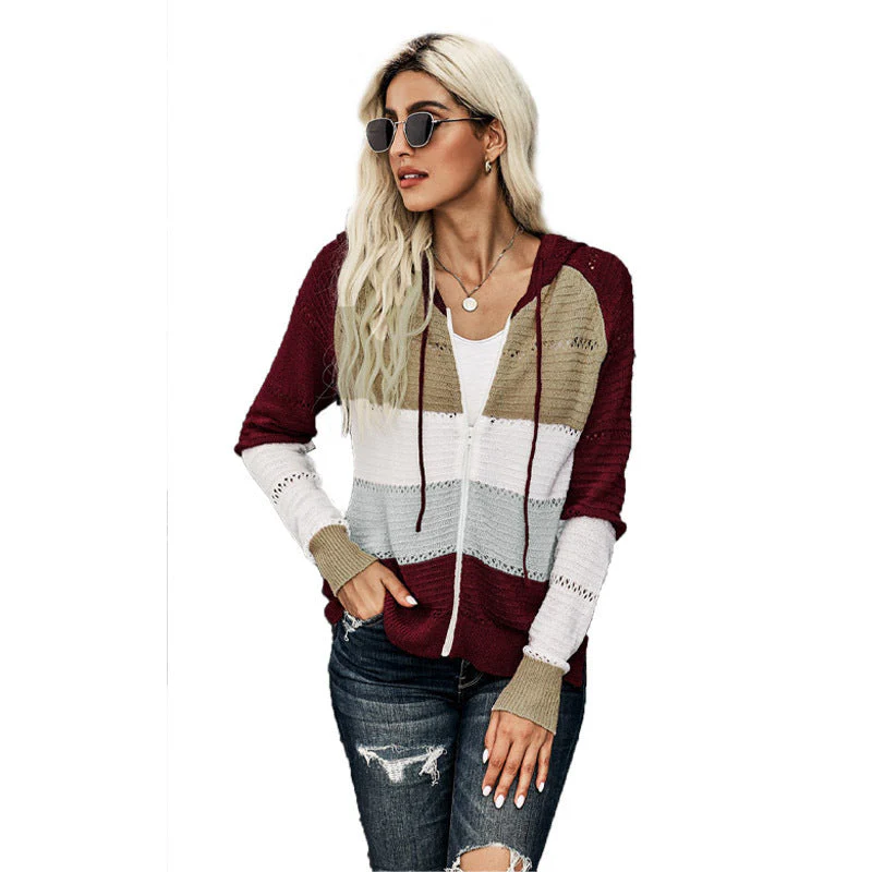 Damen Lässige Strickjacke mit Kapuze und Dekorativem Lochmuster Heidi-Mode - Image 8