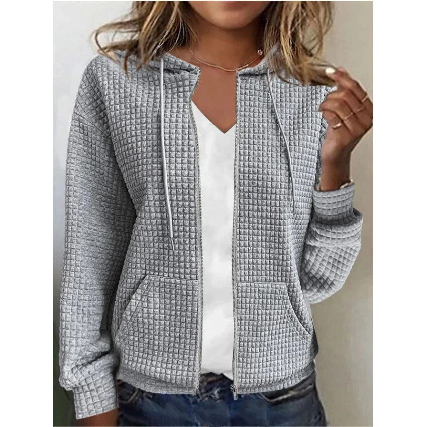 Damen Lässige und Strukturierte Kapuzenjacke mit Reißverschluss Heidi-Mode - Image 2