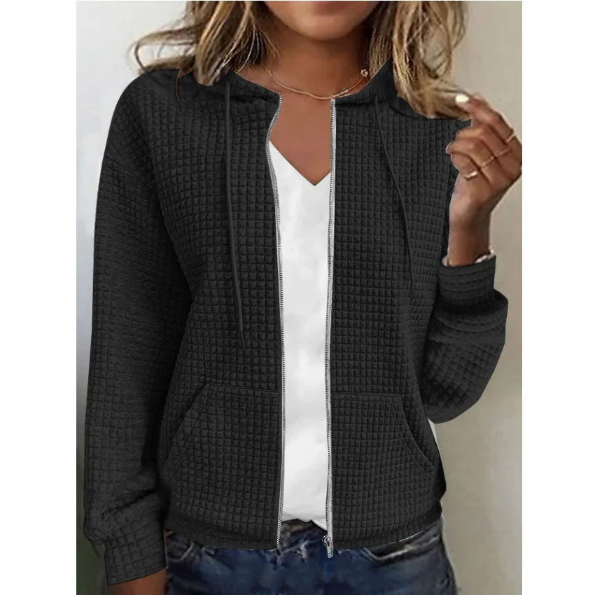 Damen Lässige und Strukturierte Kapuzenjacke mit Reißverschluss Heidi-Mode - Image 3