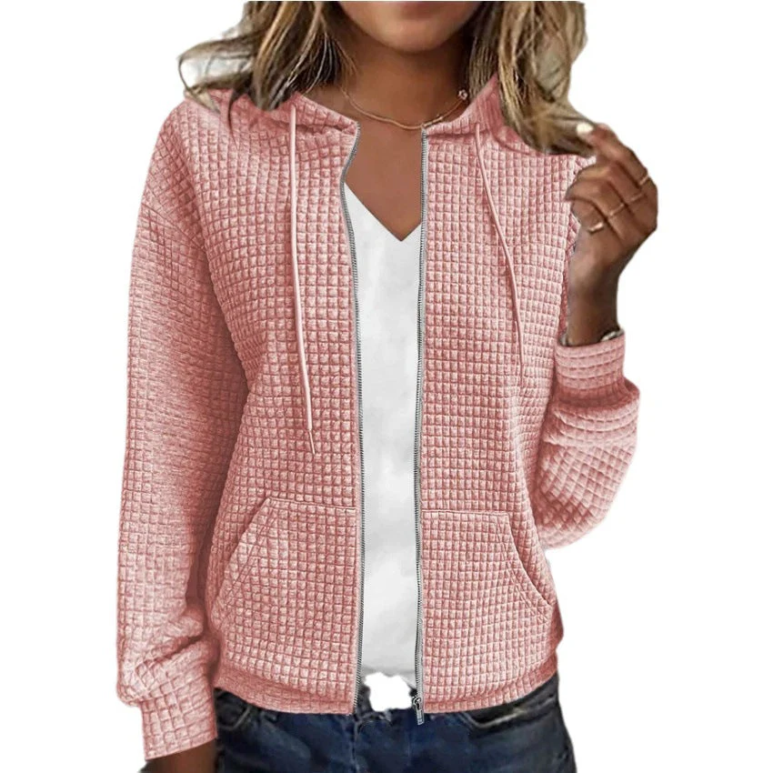 Damen Lässige und Strukturierte Kapuzenjacke mit Reißverschluss Heidi-Mode - Image 5