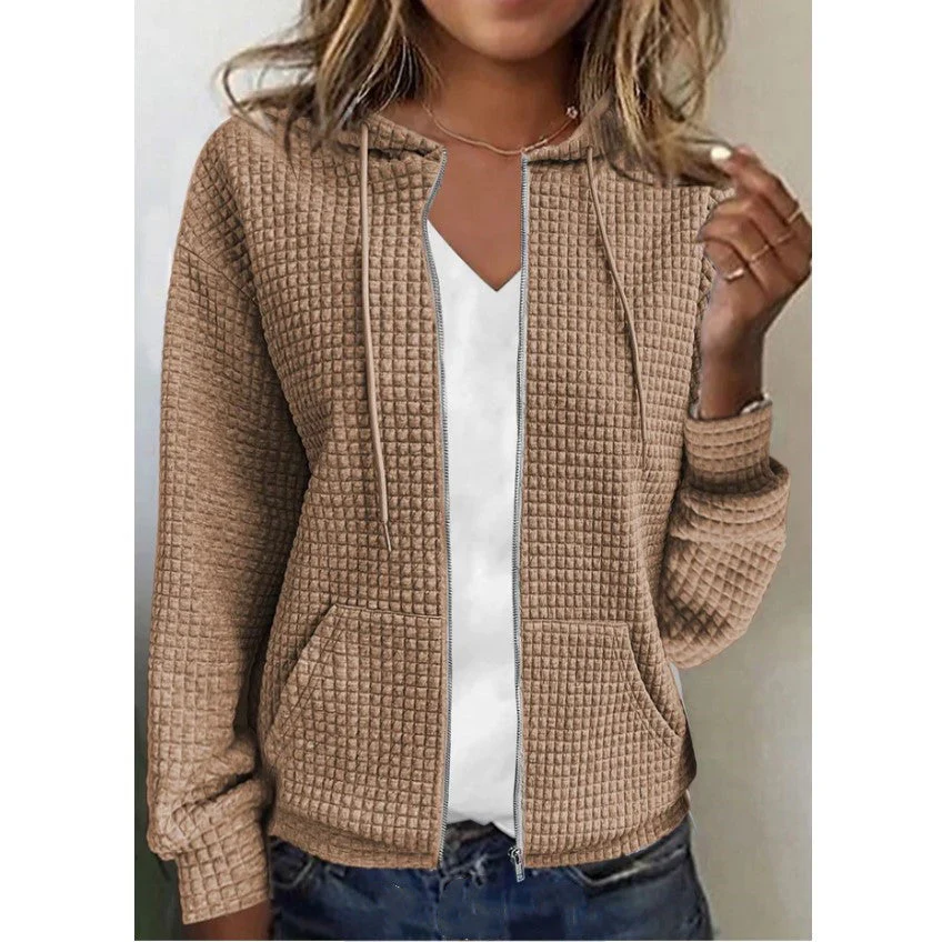 Damen Lässige und Strukturierte Kapuzenjacke mit Reißverschluss Heidi-Mode - Image 8