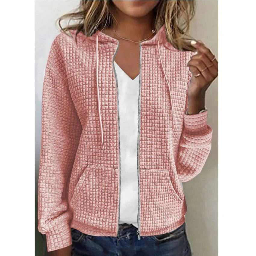Damen Lässige und Strukturierte Kapuzenjacke mit Reißverschluss Heidi-Mode - Image 9