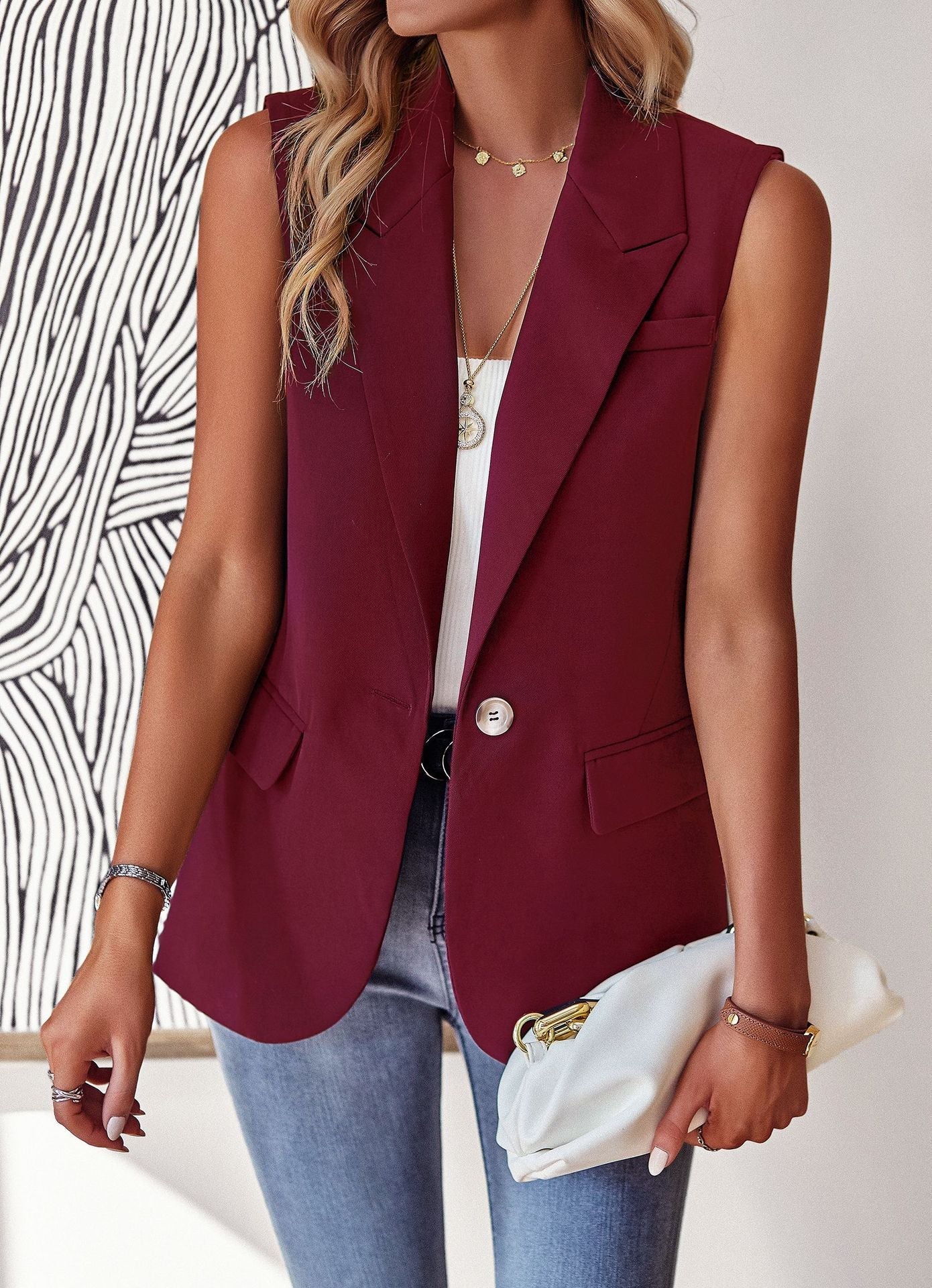Damen Lässiger Blazer Ohne Ärmel mit Tailliertem Schnitt und Eleganten Taschen Heidi-Mode - Image 10