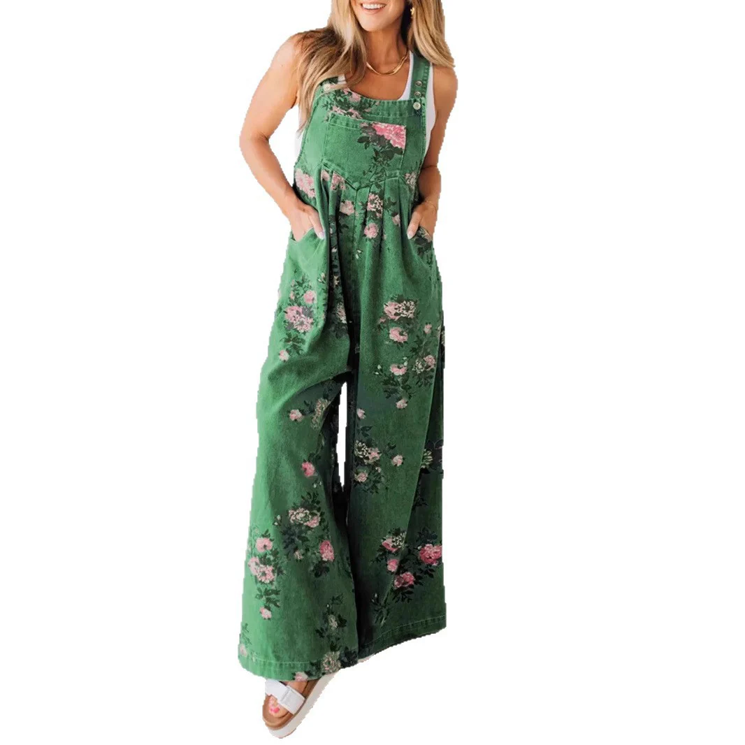 Damen Lässiger Denim-Hosenanzug mit floralem Print und weiten Beinen Heidi-Mode - Image 7