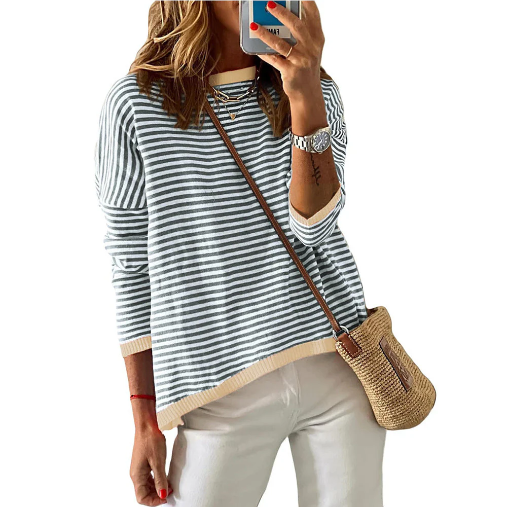 Damen Lässiger Gestreifter Pullover Heidi-Mode