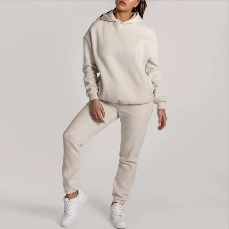 Damen Lässiger Hoodie-Trainingsanzug mit Praktischen Taschen und Elastischem Bund Heidi-Mode - Image 2
