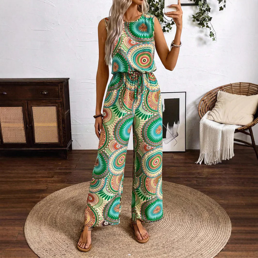 Damen Lässiger Jumpsuit mit Auffälligem Musterdetail und Elastischem Bund Heidi-Mode