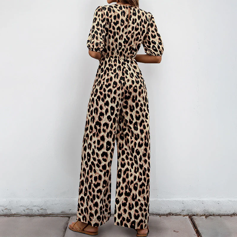Damen Lässiger Jumpsuit mit Leo-Muster und Schulterfreien Puffärmeln Heidi-Mode - Image 4