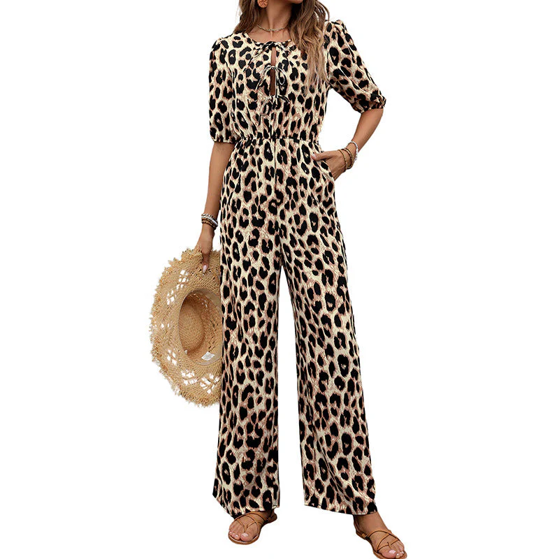 Damen Lässiger Jumpsuit mit Leo-Muster und Schulterfreien Puffärmeln Heidi-Mode - Image 5