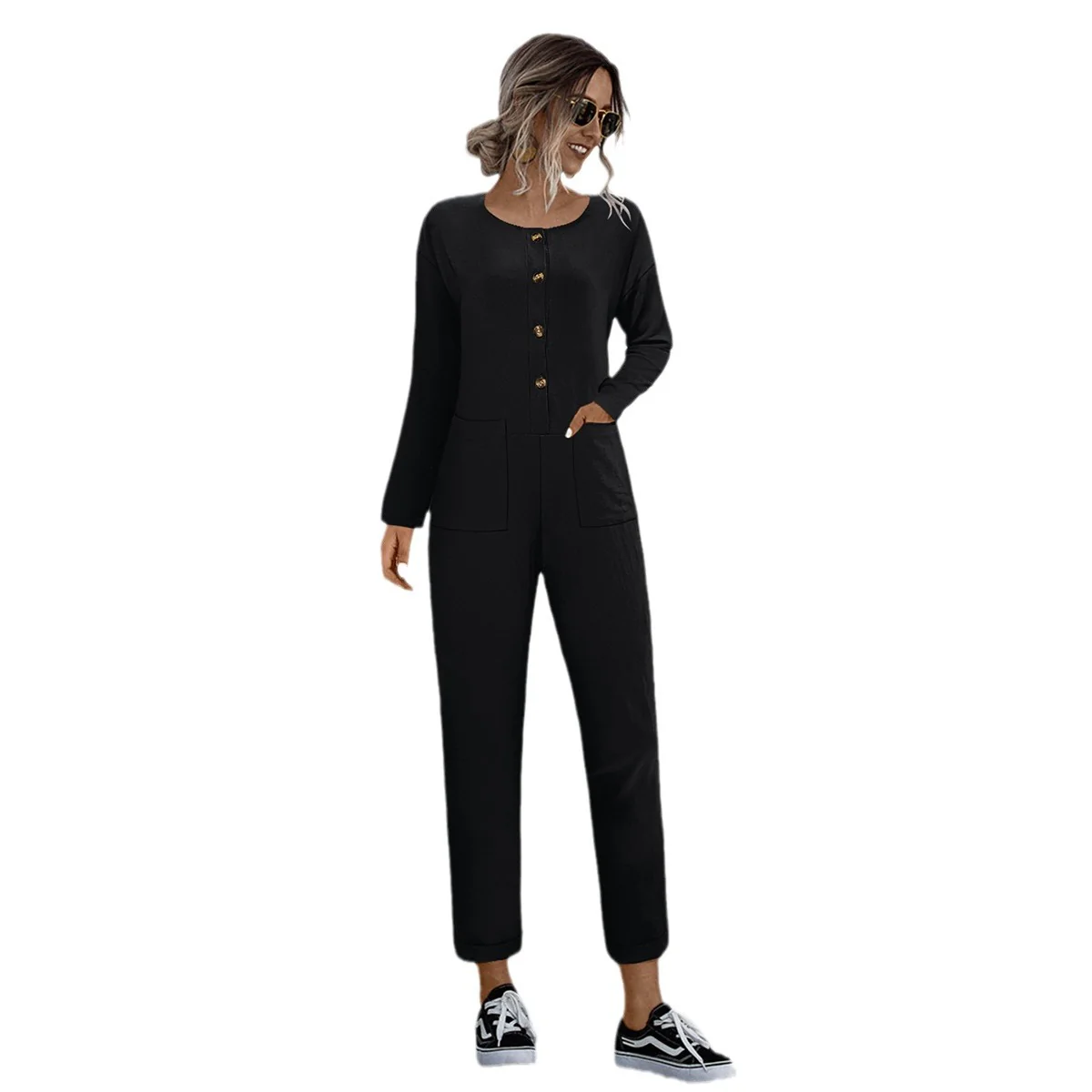 Damen lässiger Jumpsuit mit praktischen Taschen und elegantem Knopfdesign Heidi-Mode - Image 5