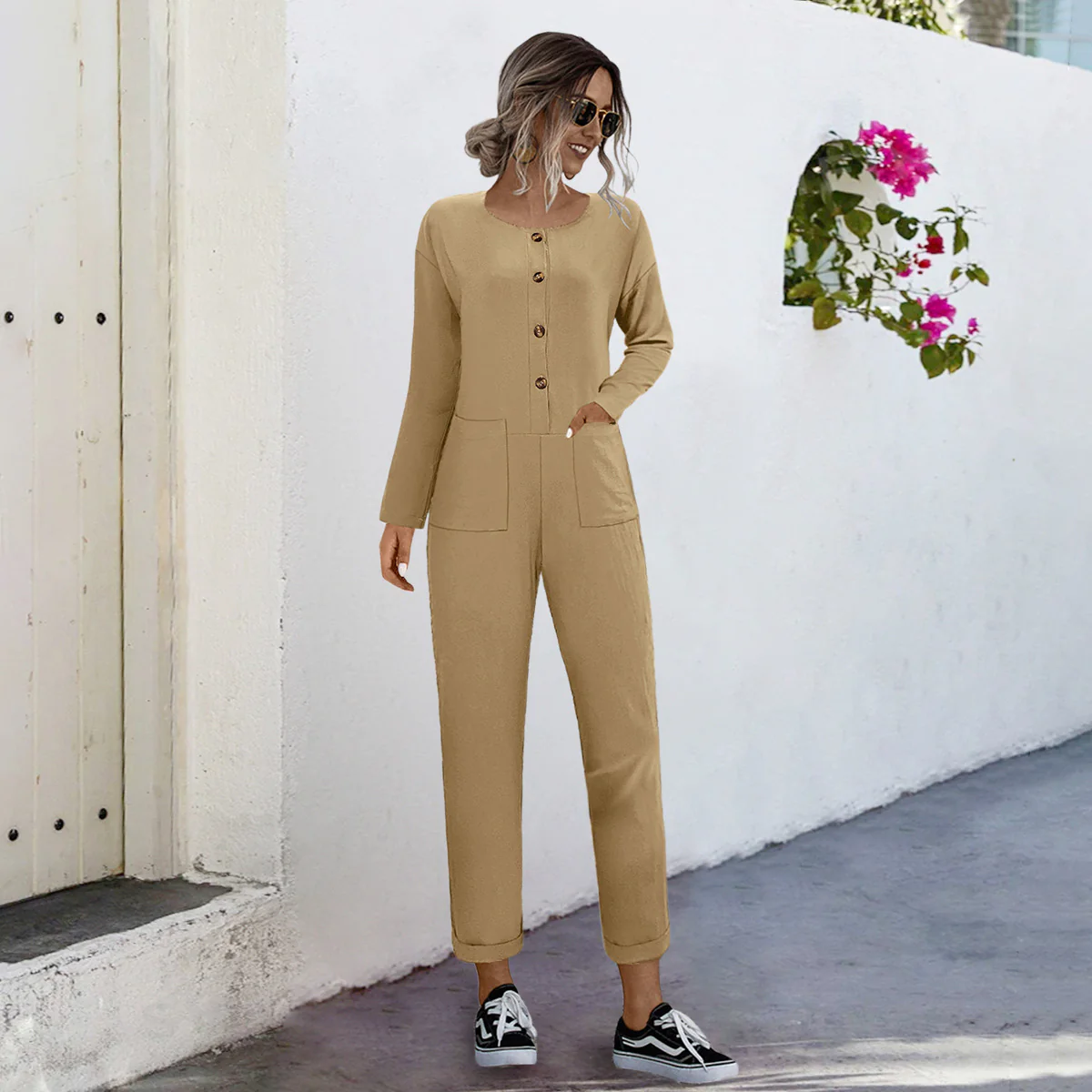 Damen lässiger Jumpsuit mit praktischen Taschen und elegantem Knopfdesign Heidi-Mode - Image 7