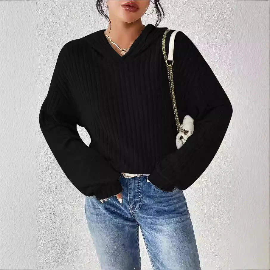 Damen Lässiger Kapuzenpullover mit Stilvollem Rippmuster und Überschnittenen Ärmeln Heidi-Mode - Image 3