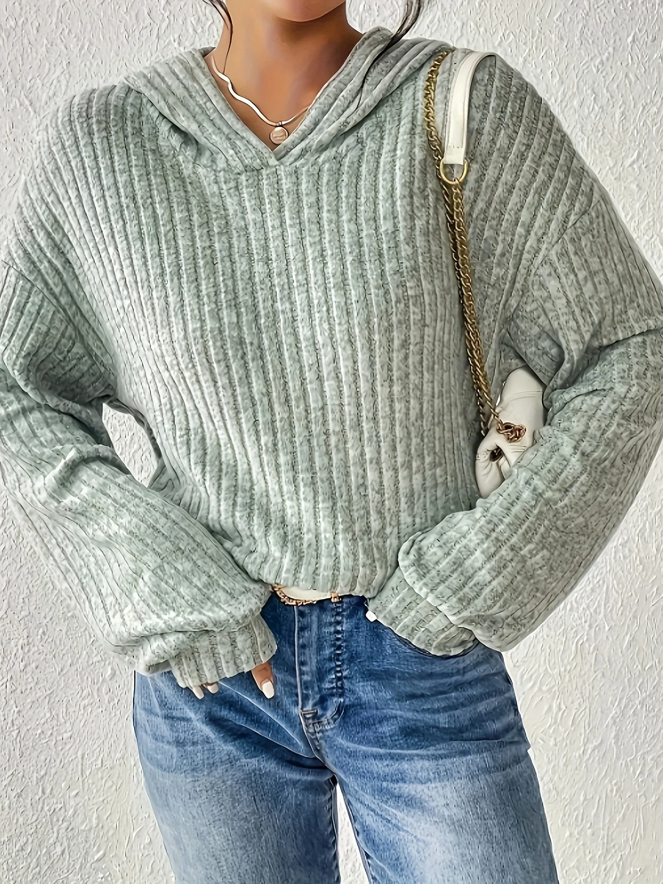 Damen lässiger Kapuzenpullover mit strukturiertem Rippdesign und weiten Ärmeln Heidi-Mode - Image 4