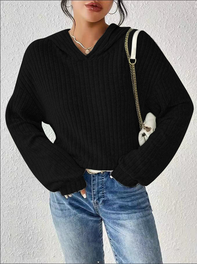 Damen lässiger Kapuzenpullover mit strukturiertem Rippdesign und weiten Ärmeln Heidi-Mode - Image 5