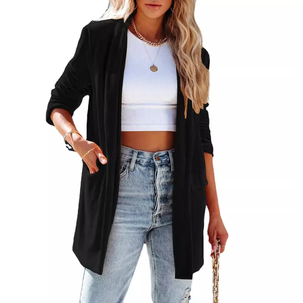 Damen Lässiger Longcardigan mit Seitlichen Taschen und Offenem Schnitt Heidi-Mode - Image 5