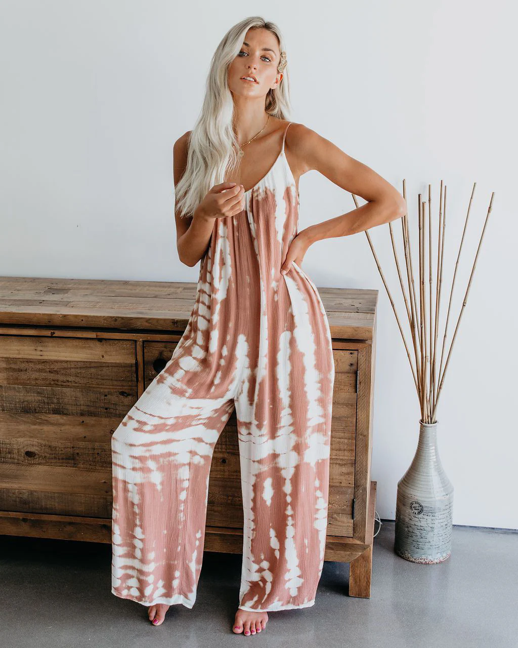 Damen Lässiger Maxijumpsuit aus leichtem Stoff mit Tie-Dye-Muster Heidi-Mode - Image 14