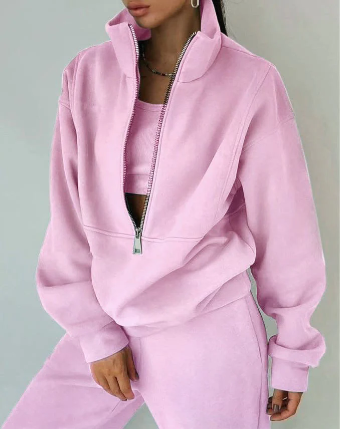Damen Lässiger Oversized-Hoodie und Jogginghose Set mit Praktischem Reißverschluss Heidi-Mode - Image 10