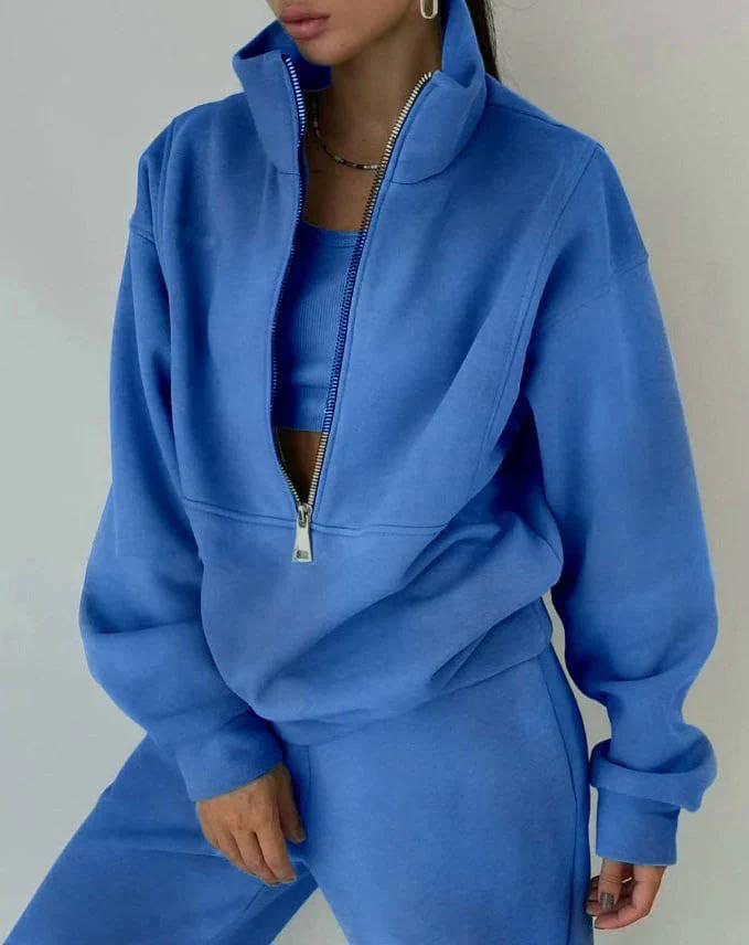 Damen Lässiger Oversized-Hoodie und Jogginghose Set mit Praktischem Reißverschluss Heidi-Mode - Image 12