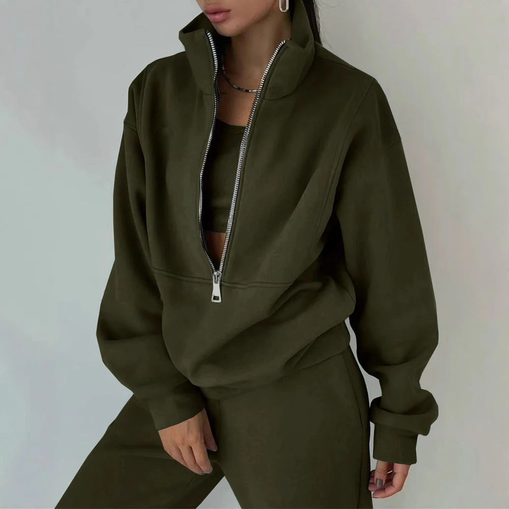 Damen Lässiger Oversized-Hoodie und Jogginghose Set mit Praktischem Reißverschluss Heidi-Mode - Image 4