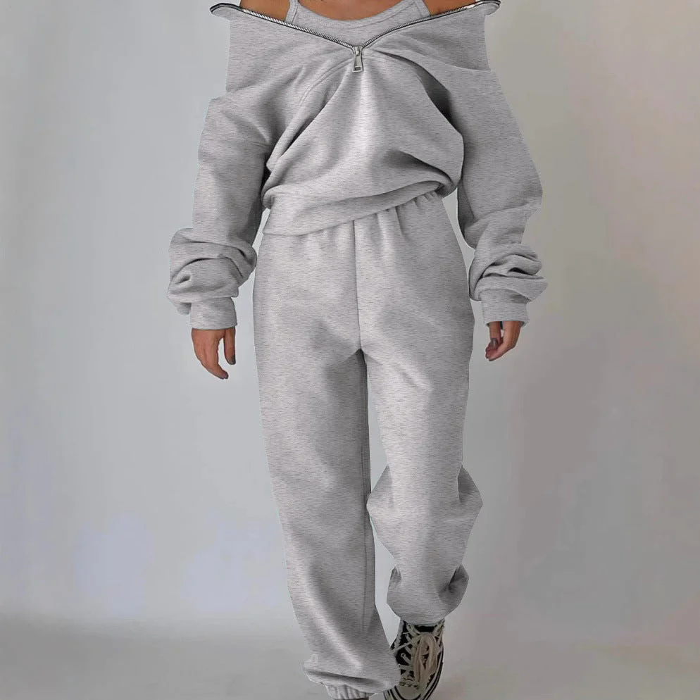 Damen Lässiger Oversized-Hoodie und Jogginghose Set mit Praktischem Reißverschluss Heidi-Mode - Image 5