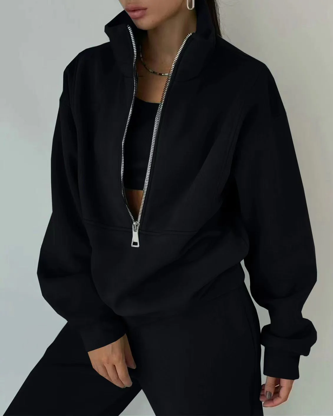 Damen Lässiger Oversized-Hoodie und Jogginghose Set mit Praktischem Reißverschluss Heidi-Mode - Image 7