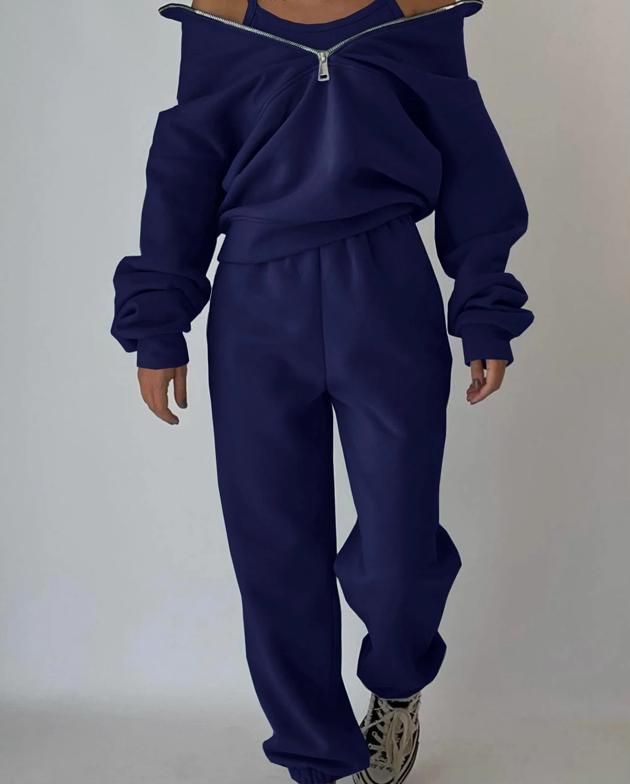 Damen Lässiger Oversized-Hoodie und Jogginghose Set mit Praktischem Reißverschluss Heidi-Mode - Image 9