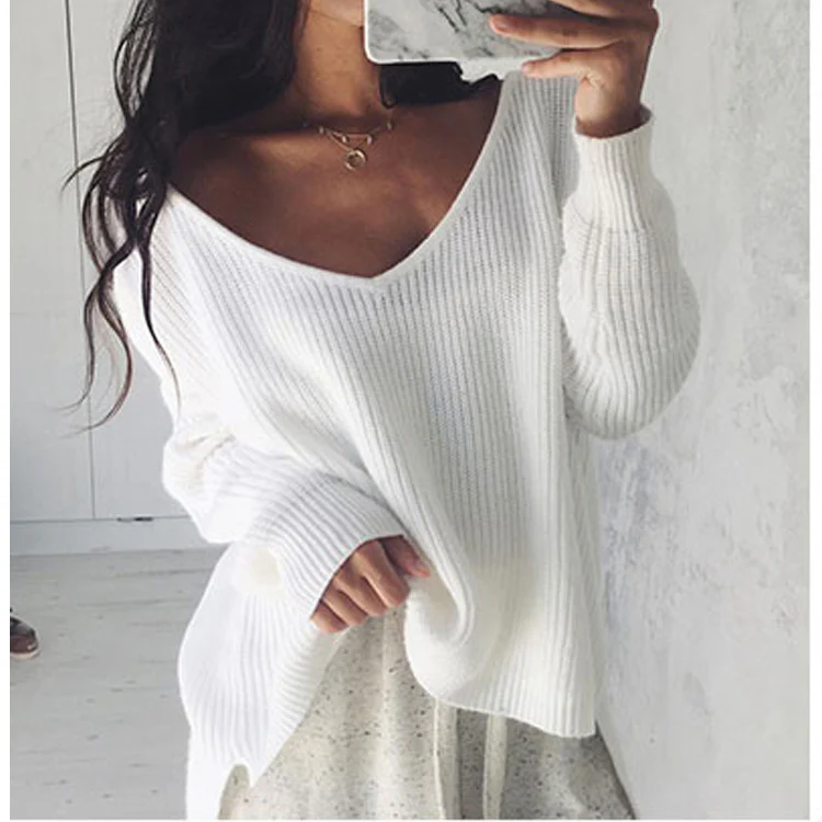 Damen lässiger Oversized Pullover mit asymmetrischem Schnitt und tiefem Rundhalsausschnitt Heidi-Mode - Image 4