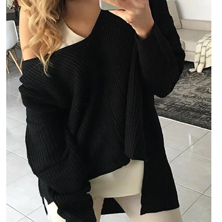 Damen lässiger Oversized Pullover mit asymmetrischem Schnitt und tiefem Rundhalsausschnitt Heidi-Mode - Image 7