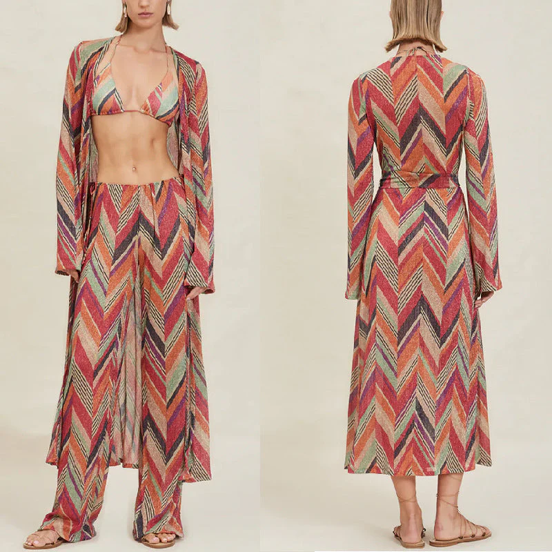 Damen Lässiger Strandanzug mit Geometrischem Muster und Lockerer Passform Heidi-Mode