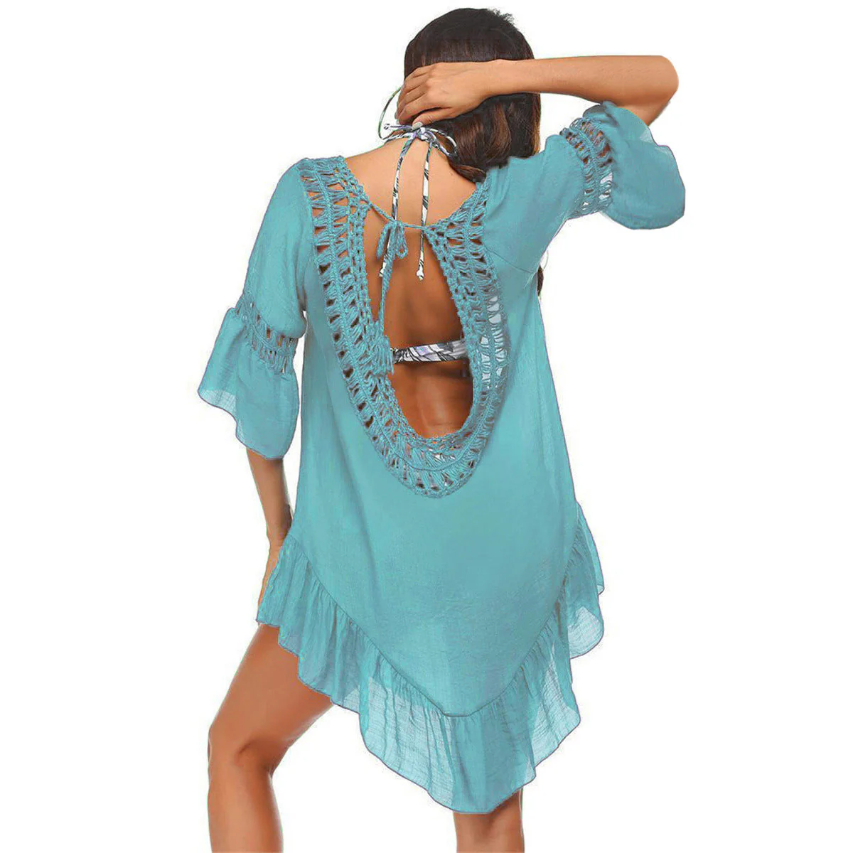 Damen Lässiger Strandüberwurf mit Ästhetischem Lochmuster und Offenem Rückenteil Heidi-Mode - Image 7