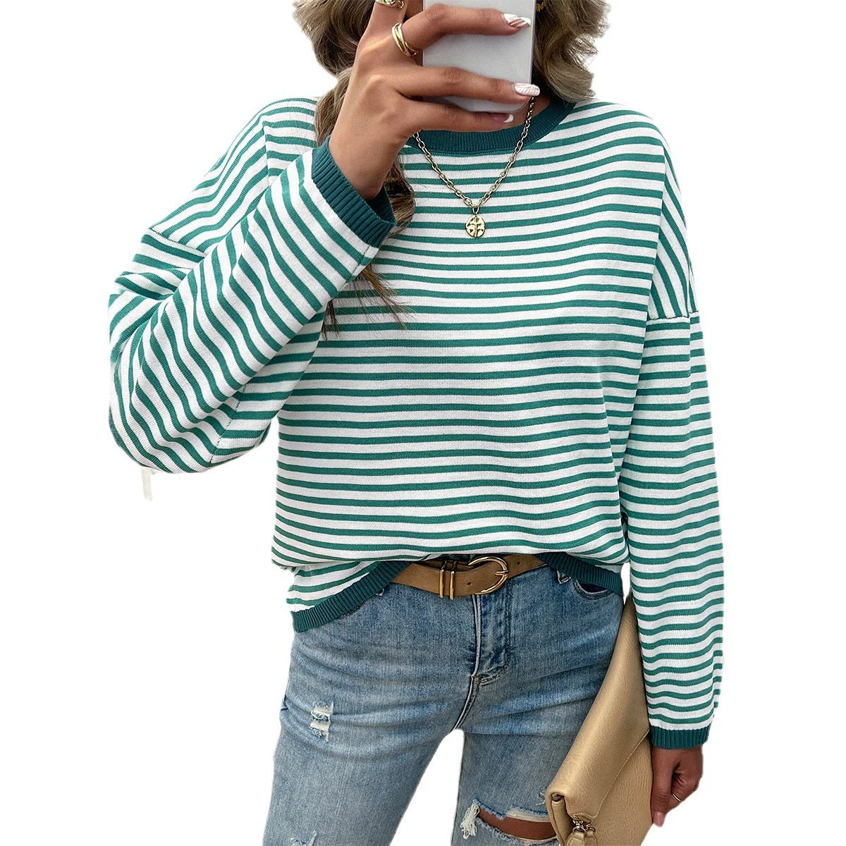 Damen Lässiger Streifenpullover mit Farbigen Akzenten Heidi-Mode - Image 5