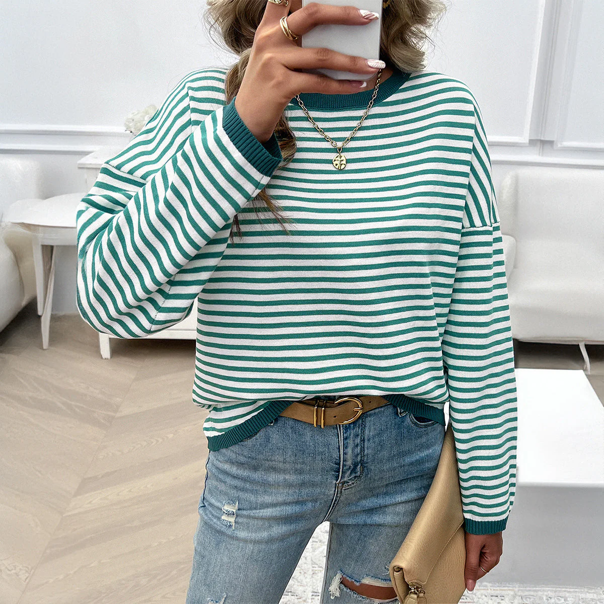 Damen Lässiger Streifenpullover mit Farbigen Akzenten Heidi-Mode - Image 6
