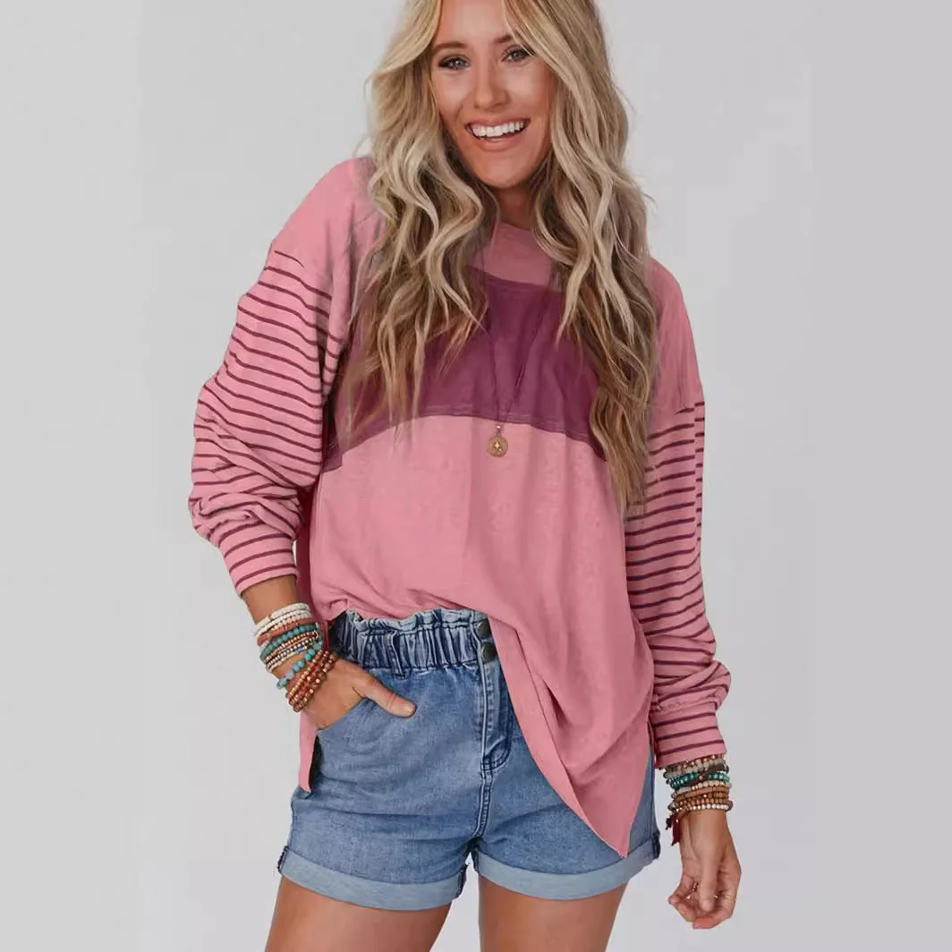 Damen Lässiger Sweatshirt mit Gestreiften Ärmeln Heidi-Mode - Image 4