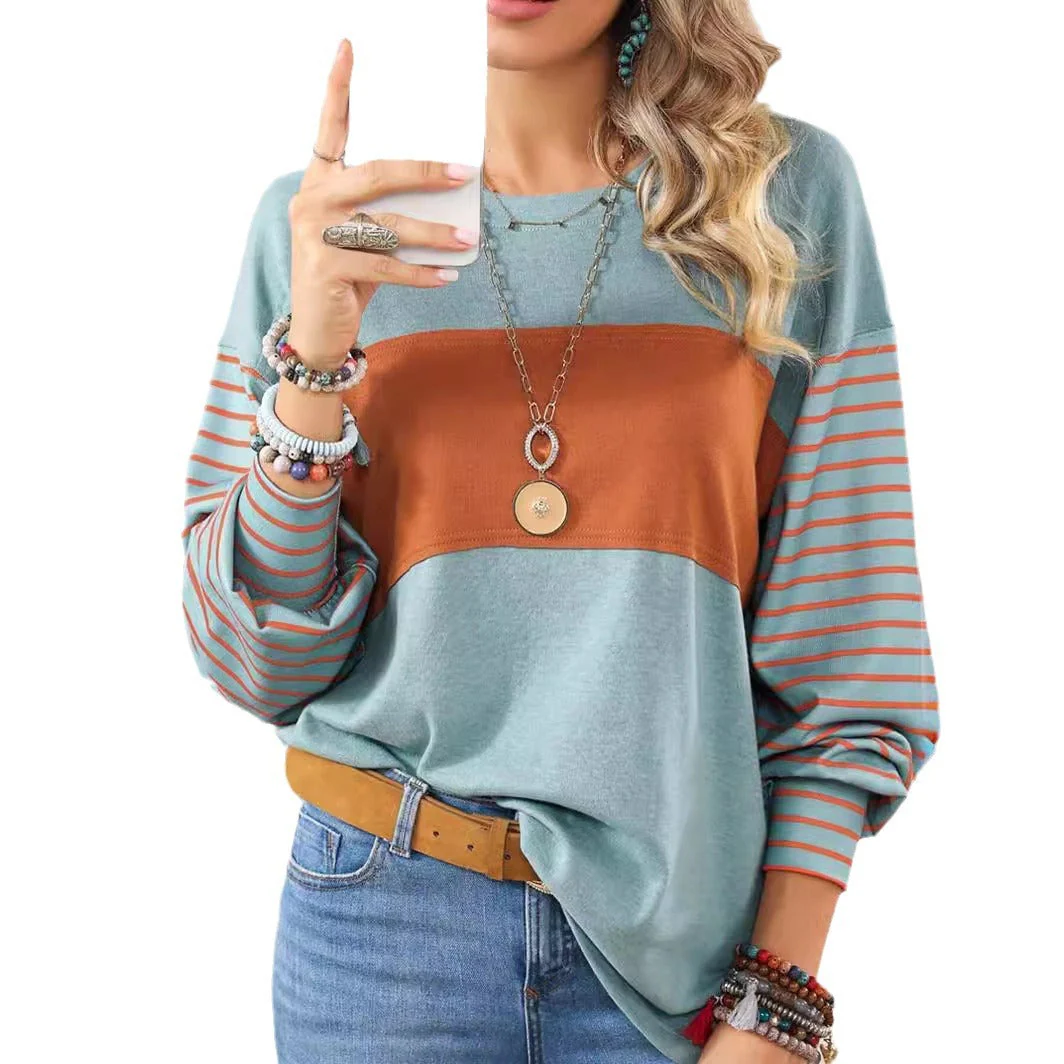 Damen Lässiger Sweatshirt mit Gestreiften Ärmeln Heidi-Mode - Image 5