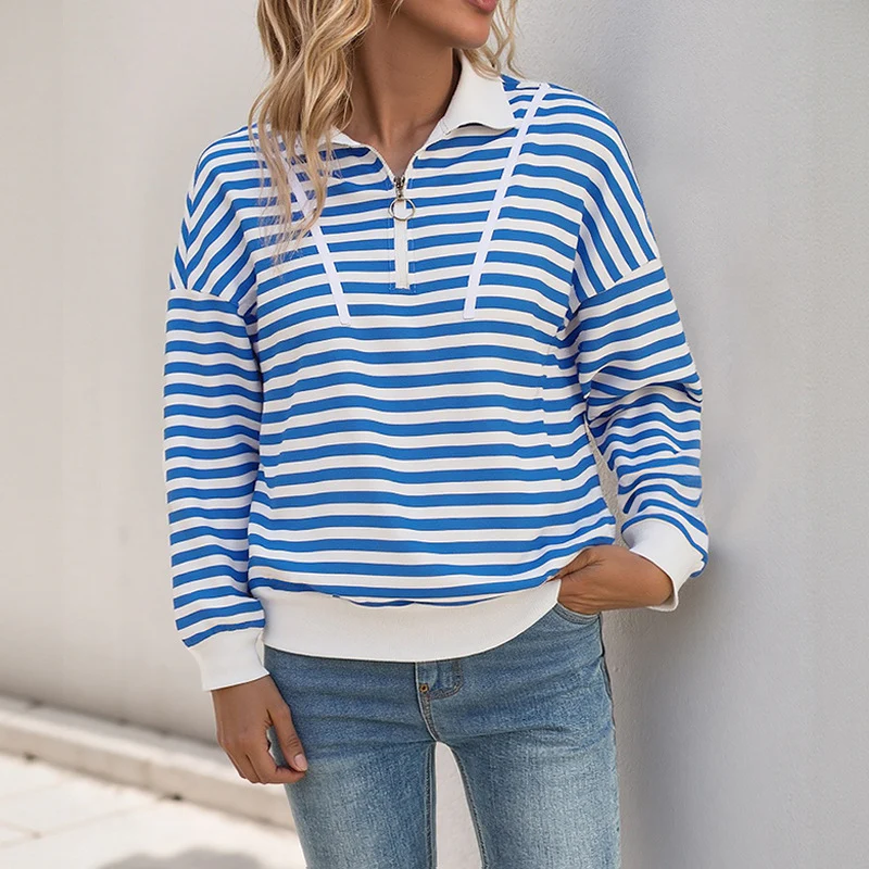 Damen lässiger Sweatshirt mit Stehkragen und modischem Streifenmuster Heidi-Mode - Image 5