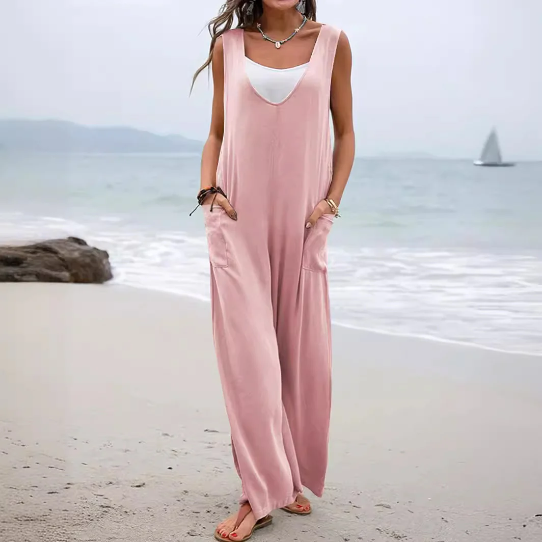 Damen Lässiger weite Jumpsuit mit V-Ausschnitt und praktischen Taschen Heidi-Mode - Image 3