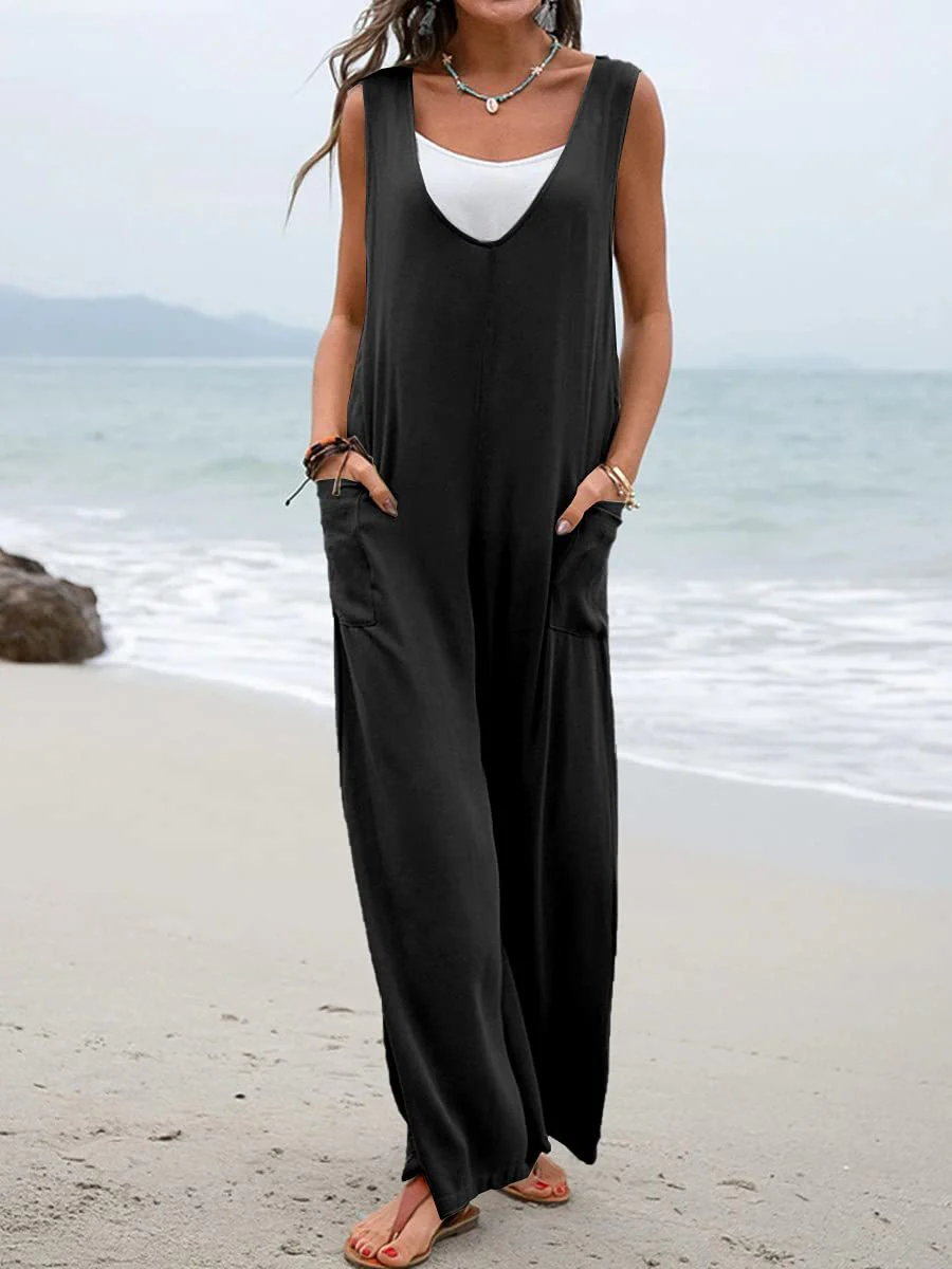 Damen Lässiger weite Jumpsuit mit V-Ausschnitt und praktischen Taschen Heidi-Mode - Image 4