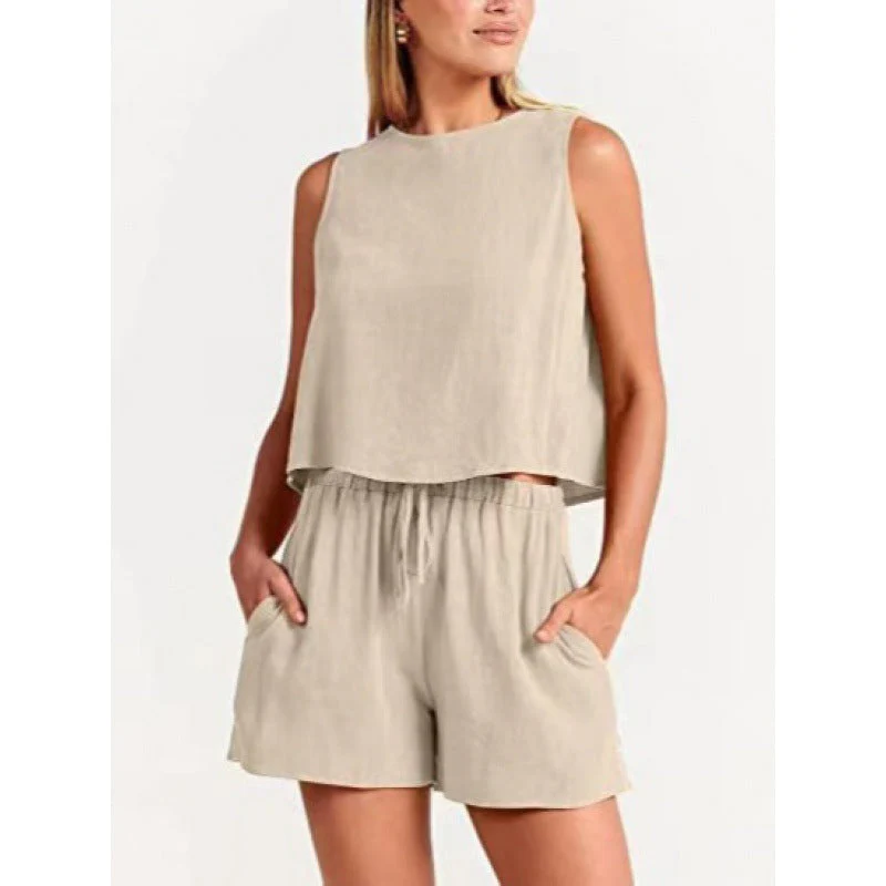 Damen Lässiger Zweiteiler mit Leichtem Oberteil und Shorts Heidi-Mode