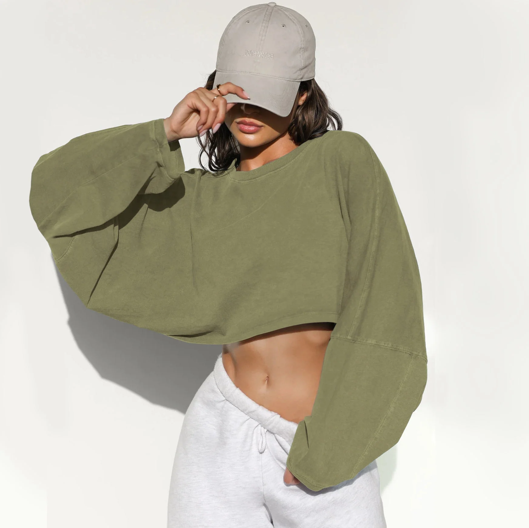 Damen Lässiges Cropped Sweatshirt mit Weitem Schnitt und Ballonärmeln Heidi-Mode - Image 14