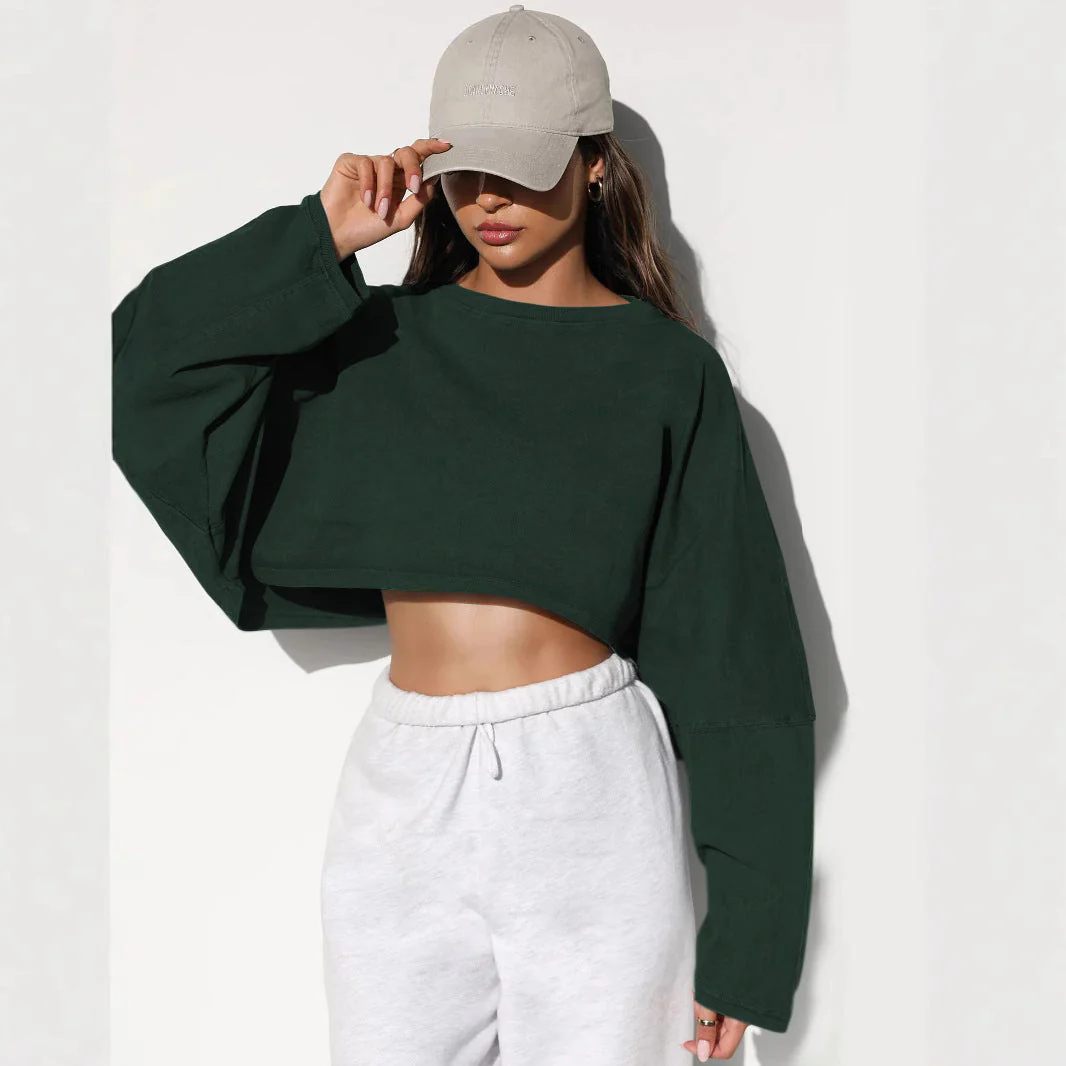 Damen Lässiges Cropped Sweatshirt mit Weitem Schnitt und Ballonärmeln Heidi-Mode - Image 4