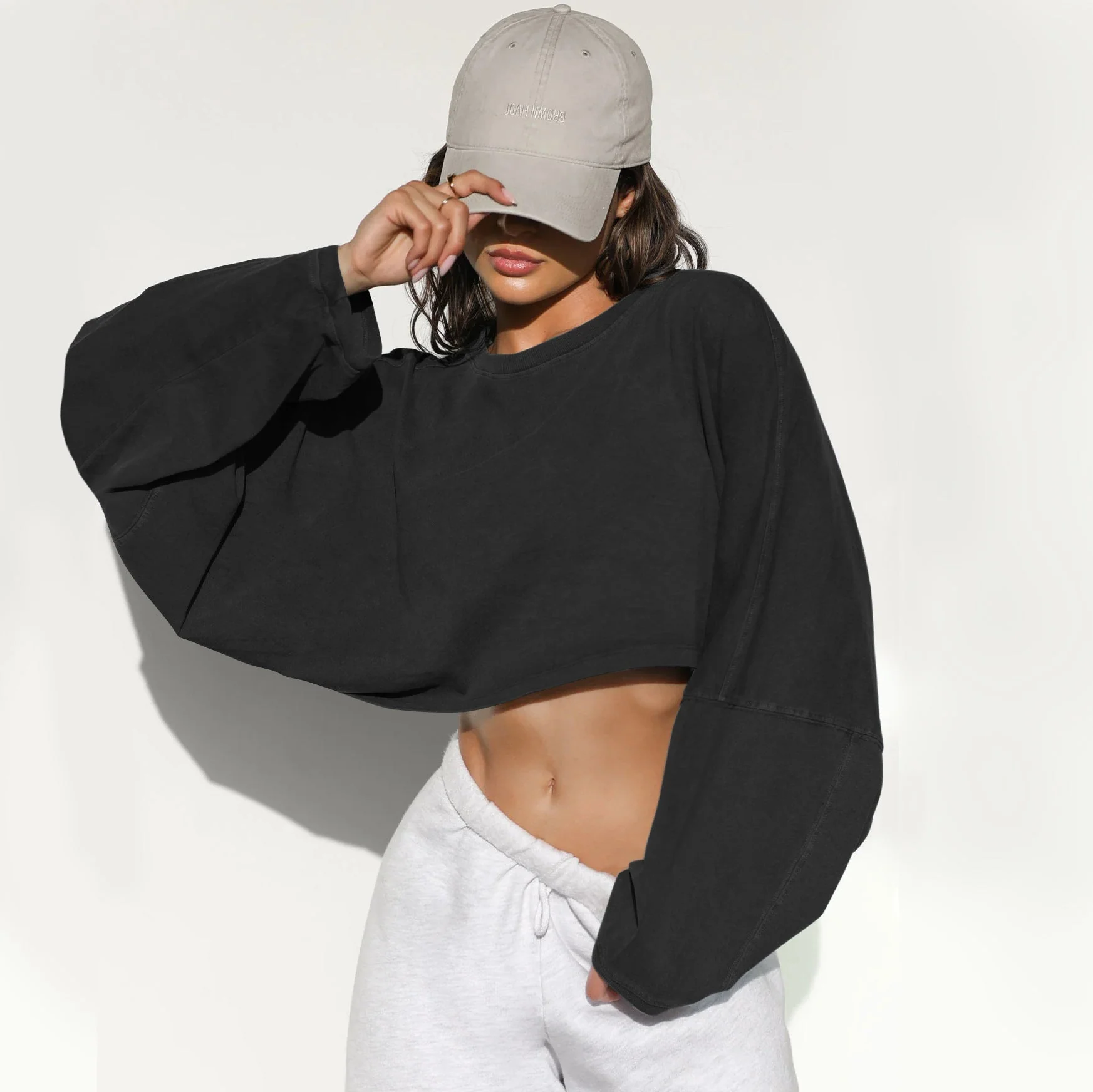 Damen Lässiges Cropped Sweatshirt mit Weitem Schnitt und Ballonärmeln Heidi-Mode - Image 6