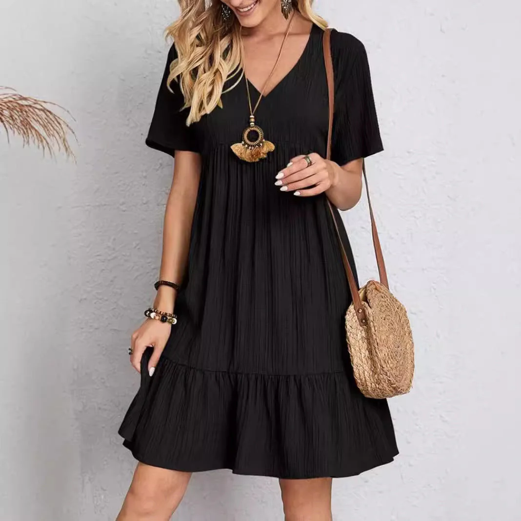 Damen Lässiges Freizeitkleid mit Voluminösem Saum und V-Ausschnitt Heidi-Mode - Image 2