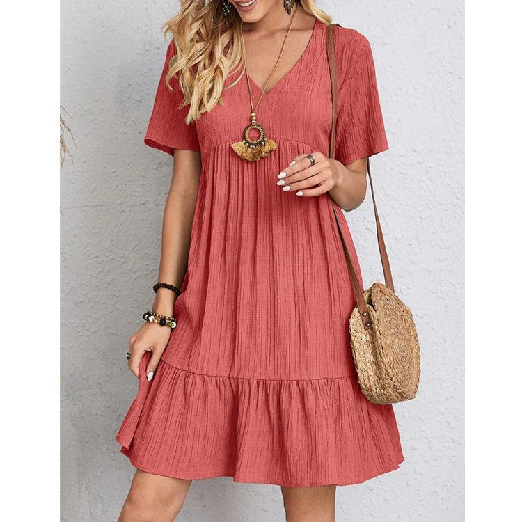 Damen Lässiges Freizeitkleid mit Voluminösem Saum und V-Ausschnitt Heidi-Mode - Image 3